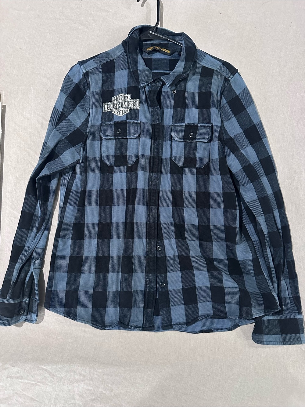 Harley-Davidson Navy and Light Blue Plaid Button-Down Shirt for Men